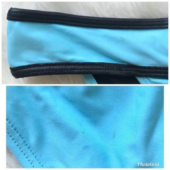 PILYQ Banded Full Bikini Bottom Low Rise Colorblock Aqua‎ Blue Black Small New - Picture 7 of 7